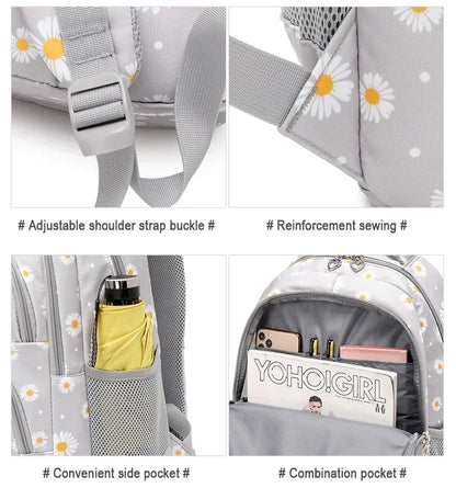 Daisy Pattern School Bag Backpack Pencil Case Handbag Three Piece Set Nylon Fabric Waterproof Boys Girl Teenagers Trend Backpack