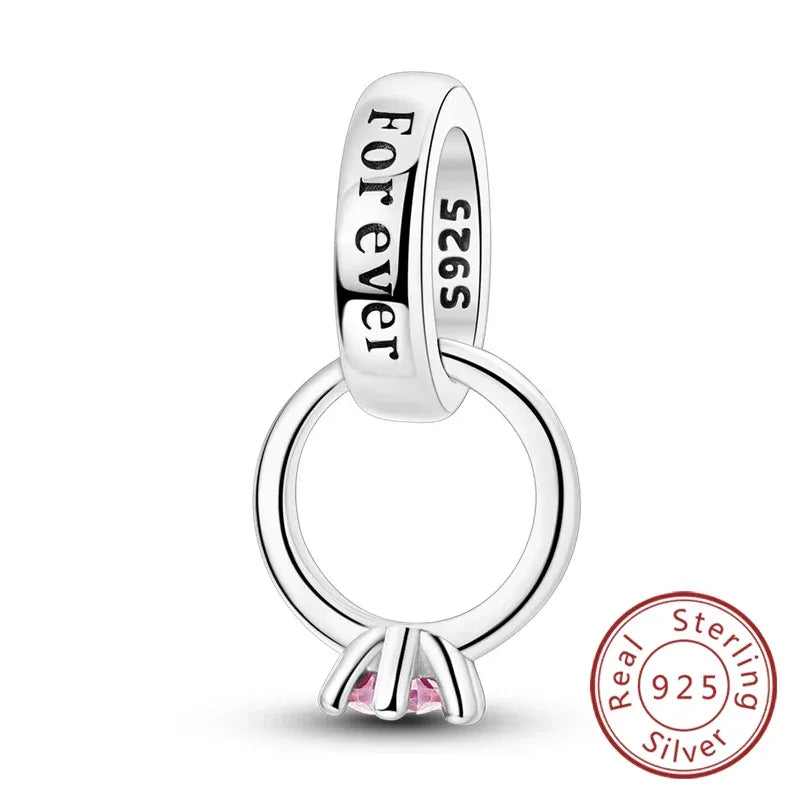 925 Silver Valentine's Day Charms Bead Sparkling Sweet Heart Rose Bear Charm Fit Original Bracelet Bangle Woman DIY Jewelry Gift