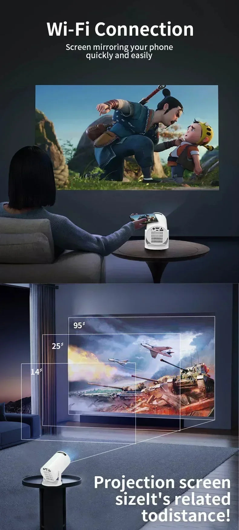 New Projector 4K Android 11 HY300 Wifi6 290ANSI Allwinner H713 BT5.0 1080P 1280*720P Cinema Outdoor Portable Projetors ﻿