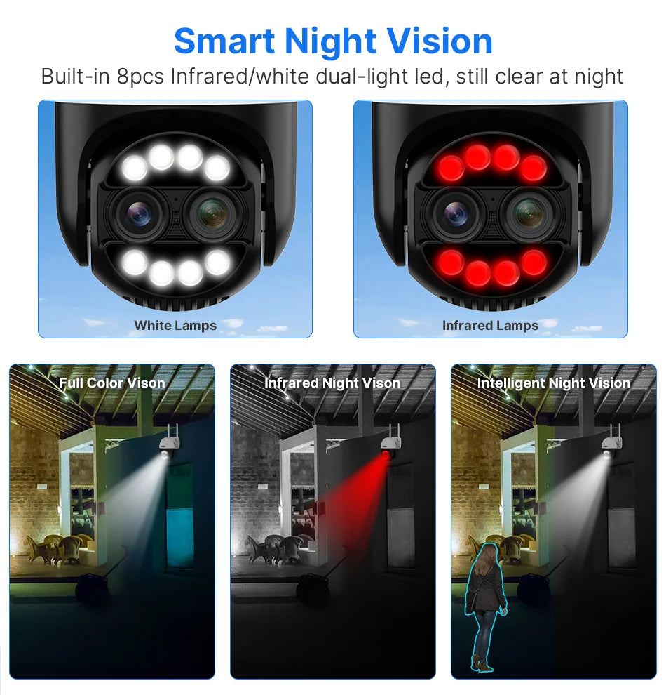 Hiseeu 4K 8MP Dual Lens PTZ Wifi IP Camera 8X Zoom Outdoor HD Full Color Night Vision Human Detection Video Surveillance Cameras