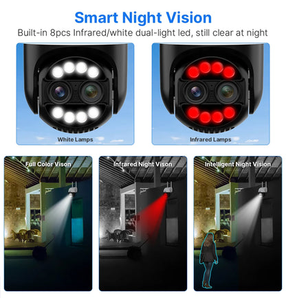 Hiseeu 4K 8MP Dual Lens PTZ Wifi IP Camera 8X Zoom Outdoor HD Full Color Night Vision Human Detection Video Surveillance Cameras