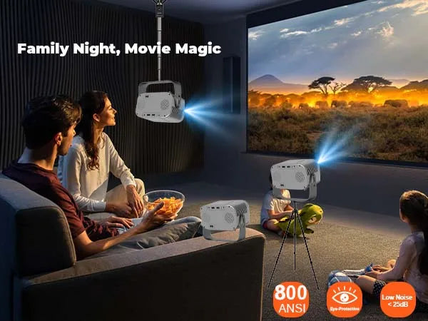 Mini 4K Projector Wall Projector, Portable Outdoor Movie Projector with Built-in Wi-Fi, Speaker & Digital Keystone, HDMI/BT,