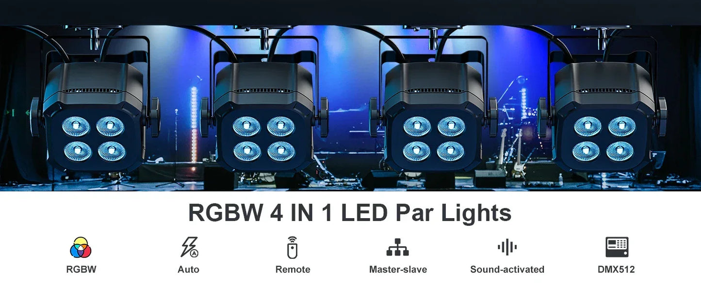 Yiflamefly 30W Par Lights 4x8W LED RGBWYP+CYAN DJ Light Remote & DMX Controlled Stage Light For Wedding Party Club Disco