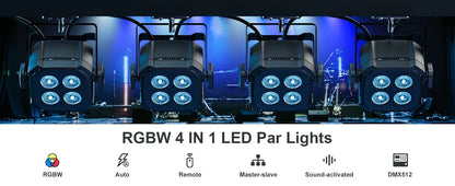 Yiflamefly 30W Par Lights 4x8W LED RGBWYP+CYAN DJ Light Remote & DMX Controlled Stage Light For Wedding Party Club Disco