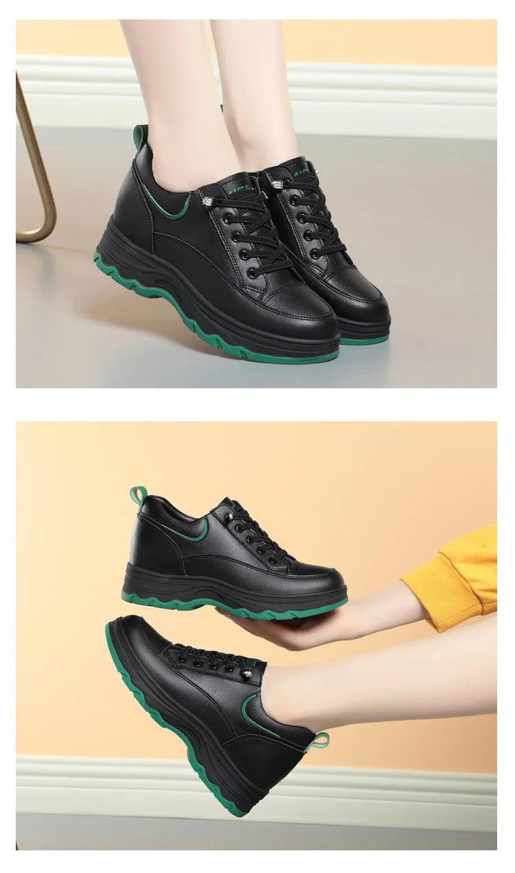 Comfortable Soft Leather Running Sneakers 2024 New Spring Autumn Middle-aged Elderly Fashion Chunky Causal Women Mother Shoes