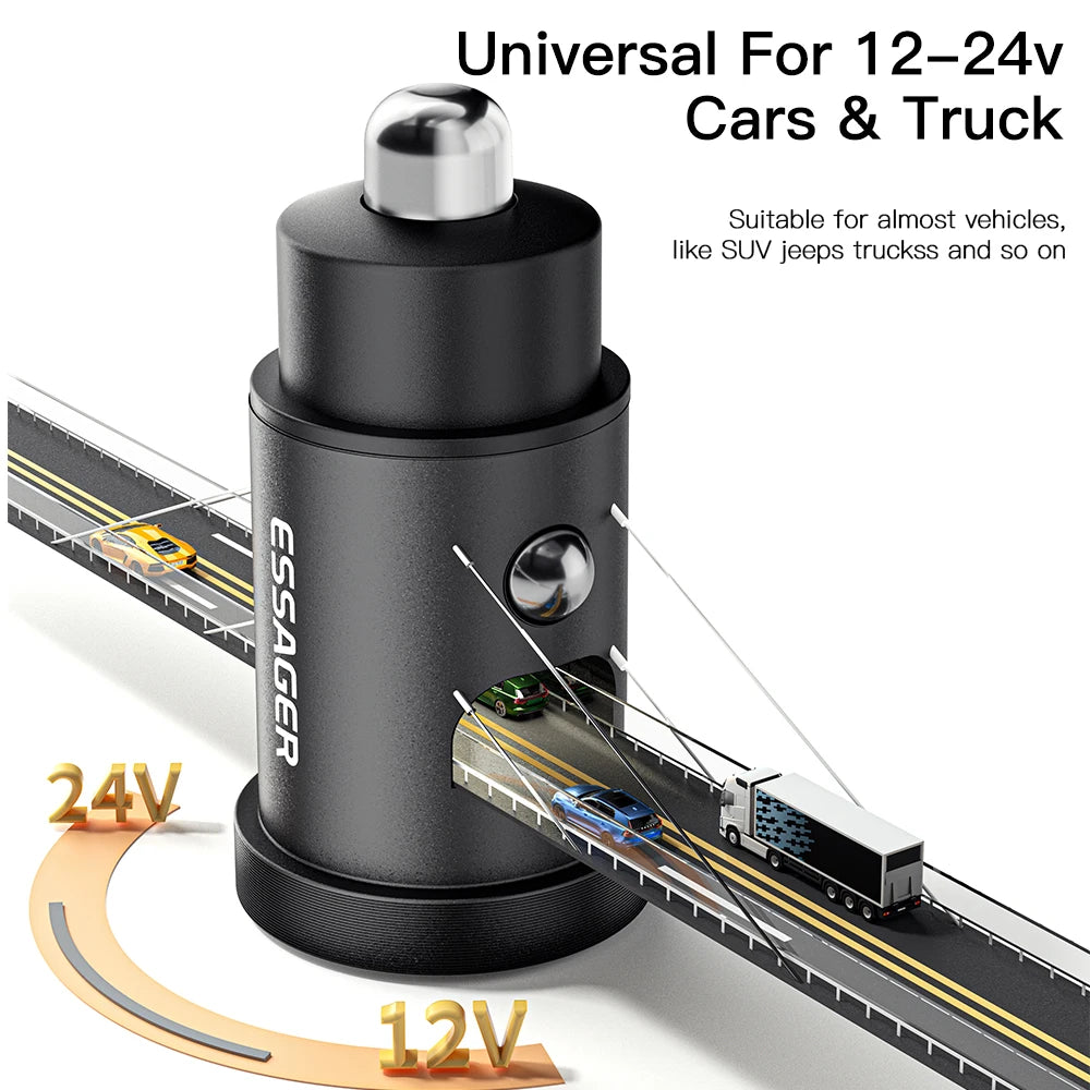 Essager USB Car Charger Quick Charge 4.0 QC4.0 PD3.0 SCP 5A Type C 30W Fast Car USB Charger For iPhone 13 12 Xiaomi Mobile Phone