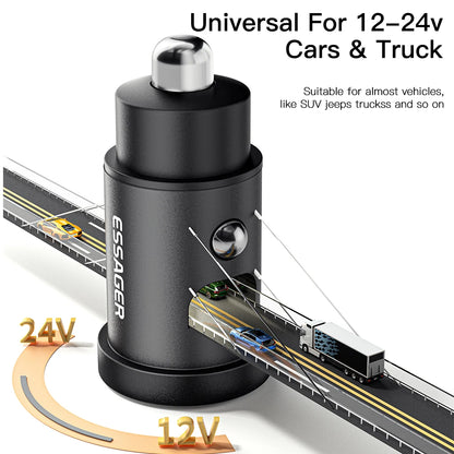 Essager USB Car Charger Quick Charge 4.0 QC4.0 PD3.0 SCP 5A Type C 30W Fast Car USB Charger For iPhone 13 12 Xiaomi Mobile Phone