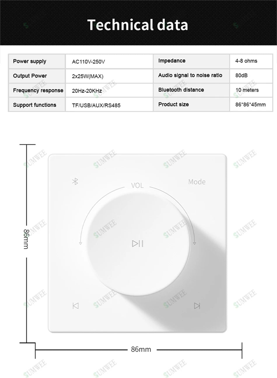 Mini Wall Amplifier Panel Bluetooth-compatible HiFi Home Theater Stereo Sound Audio TF USB Music control system ceiling speakers