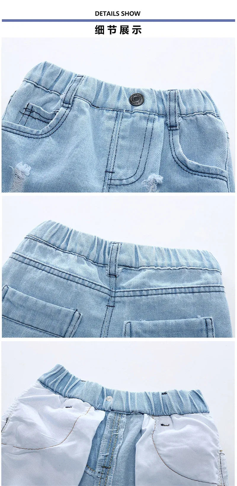 Boy Summer Shorts Infant Fashion Torn Trousers Children knee Length Pants Kids Casual Denim Jeans 2024 Baby Elastic Waist Shorts