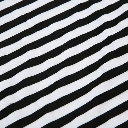 Autumn sexy off shoulder long sleeved black white contrasting color stripes slash neck T-shirt