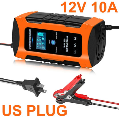 Pulse Repair Car Battery Charger 12V Output Current 10A Max Digital Display Summer Winter Mode Lead-Acid Battery Charger