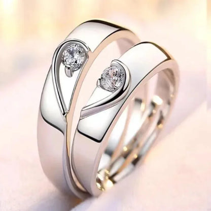 New Zircon Heart Matching Ring For Women Men Set Forever Endless Love Wedding Rings Couple Charm Valentine's Day Jewelry Gifts