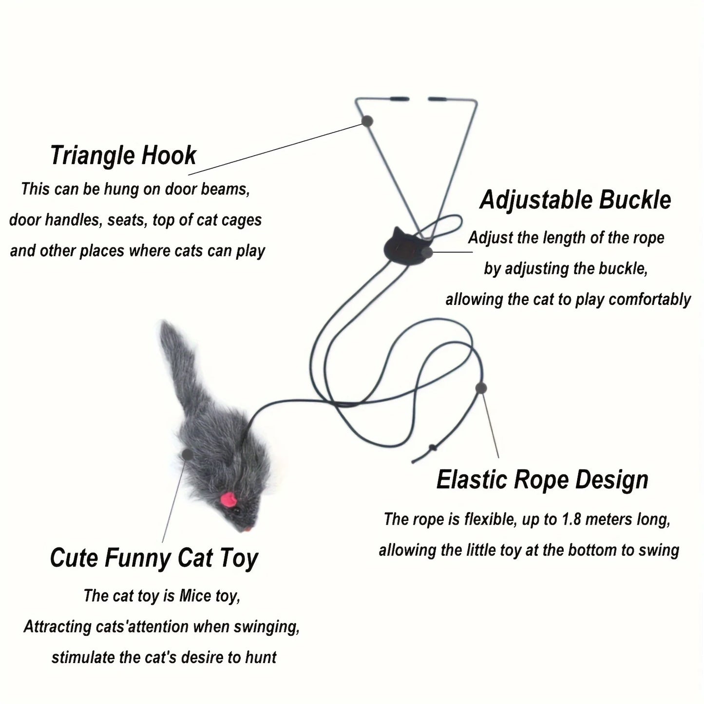 2 PCS Adjustable Hanging Cat Toy Interactive Mouse Toys Hanging Door Retractable Plaything Funny Kitten Scratch Rope Mouse Toy