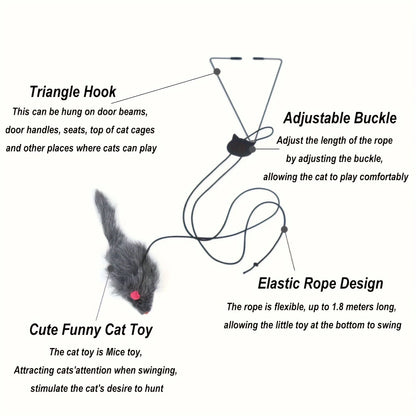 2 PCS Adjustable Hanging Cat Toy Interactive Mouse Toys Hanging Door Retractable Plaything Funny Kitten Scratch Rope Mouse Toy