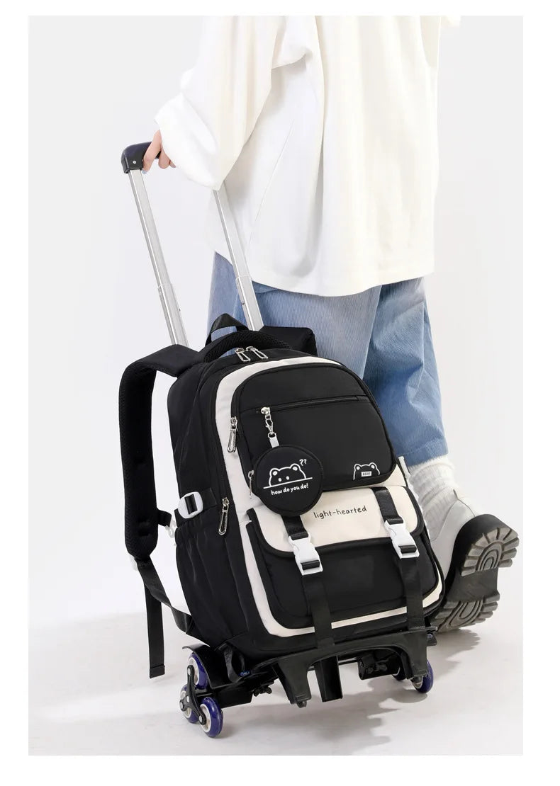 Children School Backpack Trolley Bag with Wheels Students Backpack Book Bag Rolling School bag for Girls Kids Wheeled Backpack