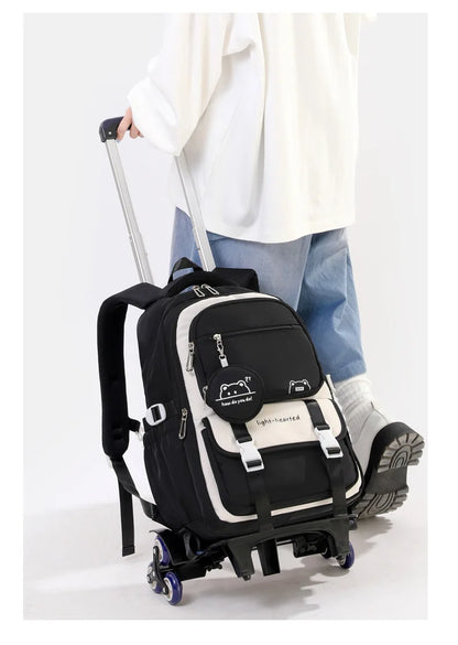 Children School Backpack Trolley Bag with Wheels Students Backpack Book Bag Rolling School bag for Girls Kids Wheeled Backpack