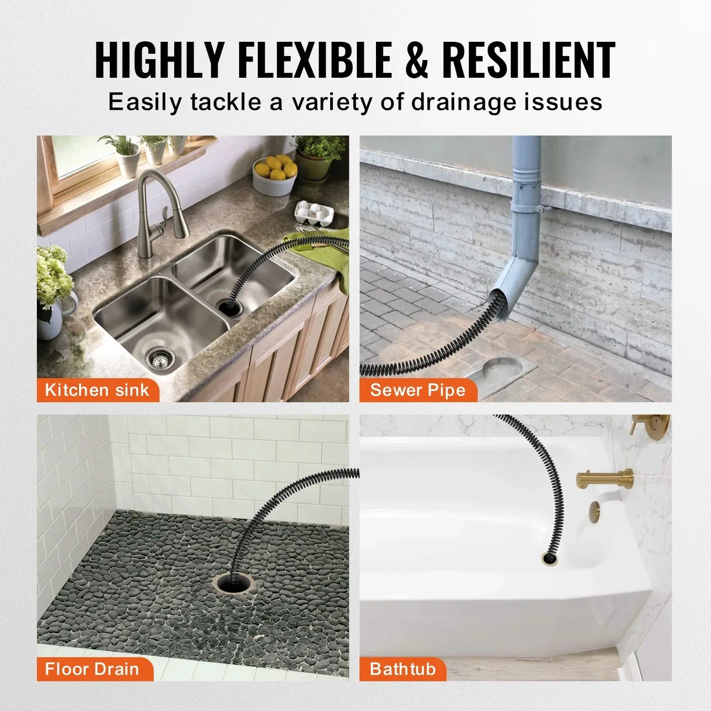 SucceBuy Drain Cleaning Cable Professional Sectional Drain Cleaner Cable Hollow Core Sewer Drain Auger Cable  Sink Floor Drain