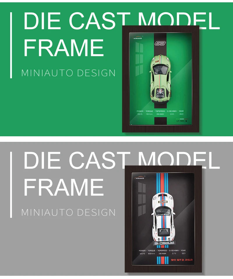 1:32 3D Photo Frame Wall Hanging Paintings Alloy Metal Diecast Model Car Home Trend Toy Decorations Display Valentine's Day Gift