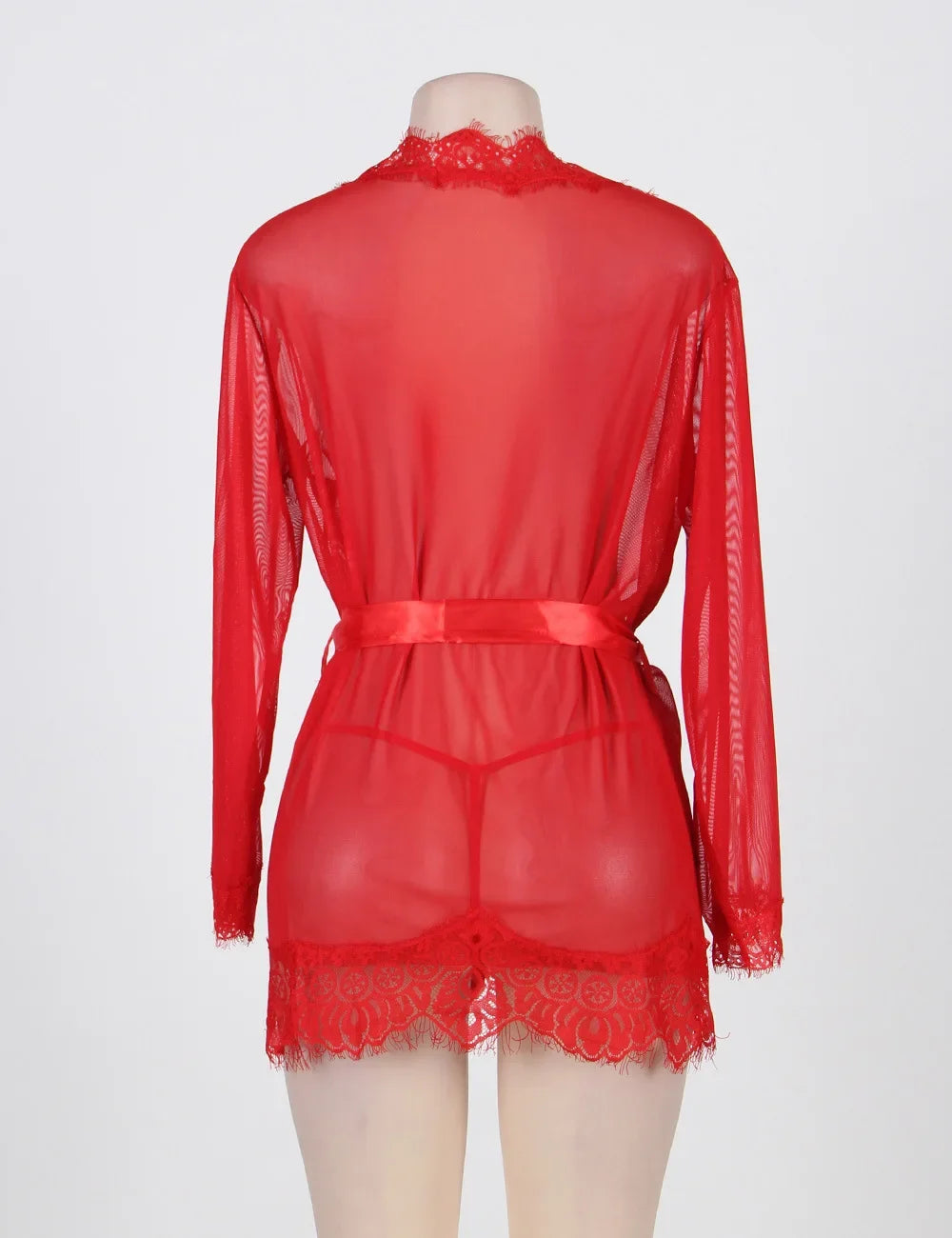 Women's Sheer Lace Kimono Robe, Long Sleeve V-Neck Belted Soft Bridal Wedding Lingerie Nightwear Multi-color