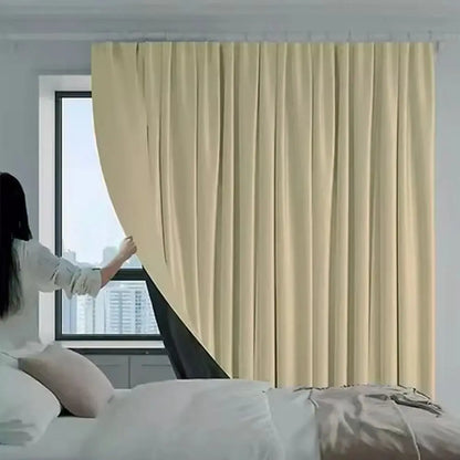 1Pcs Full Blackout Partition Blackout Curtain Polyester Fabric High Shading Protection Window Door Curtain Beige