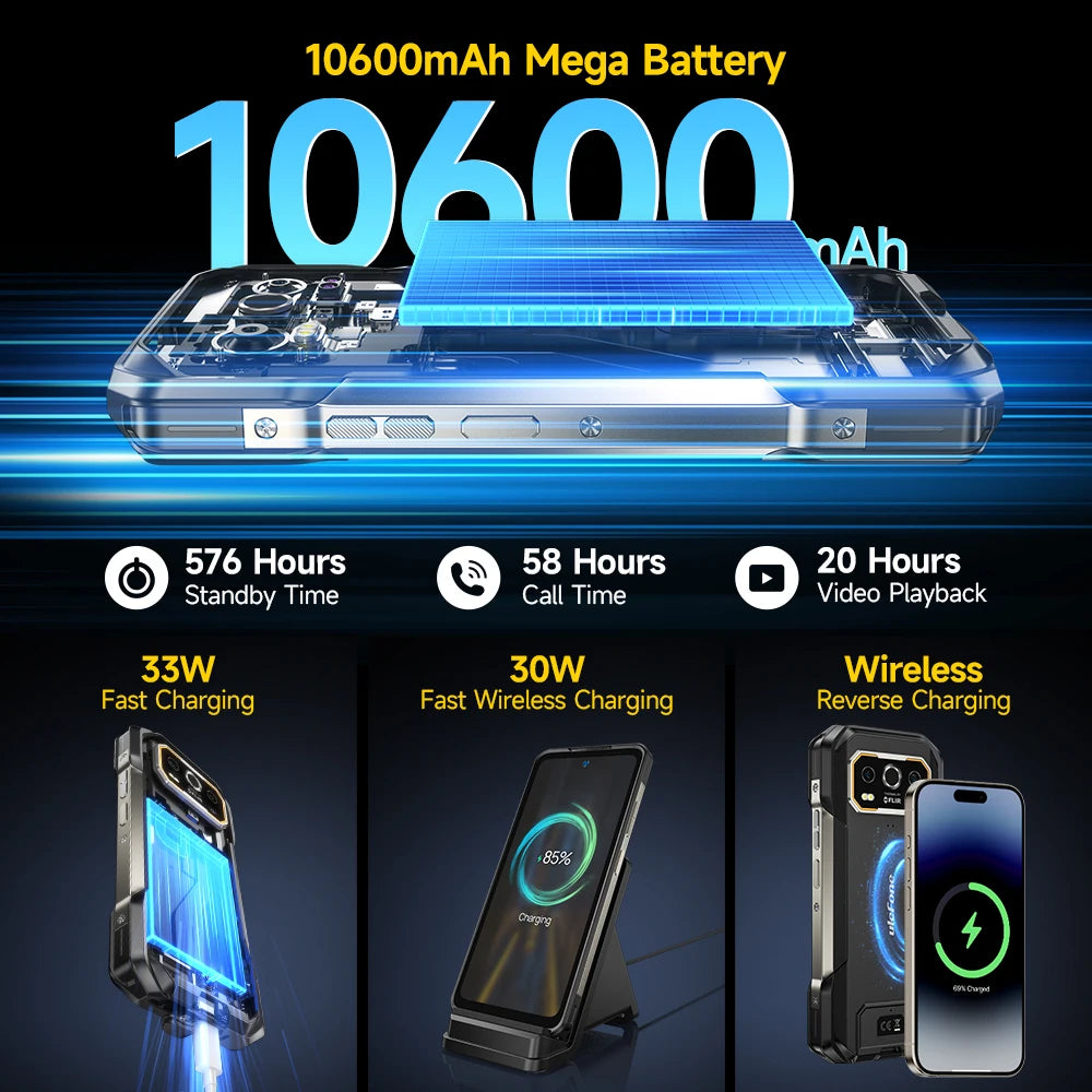 Ulefone Armor 27 Pro 5G Rugged Phone 10600mAh Smartphone 50MP Camera 64MP Night Android 15 Up to 24GB+256GB NFC Waterproof Phone