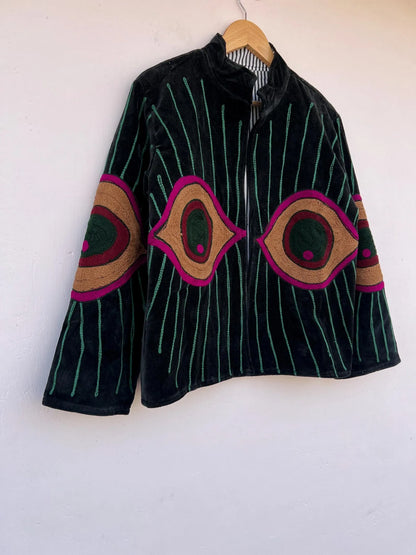 Winter Velvet Suzani Plus Size Quilted Waterproof Reversible Eco-Friendly Hand Embroidery Floral Cotton Jacket Teenagers