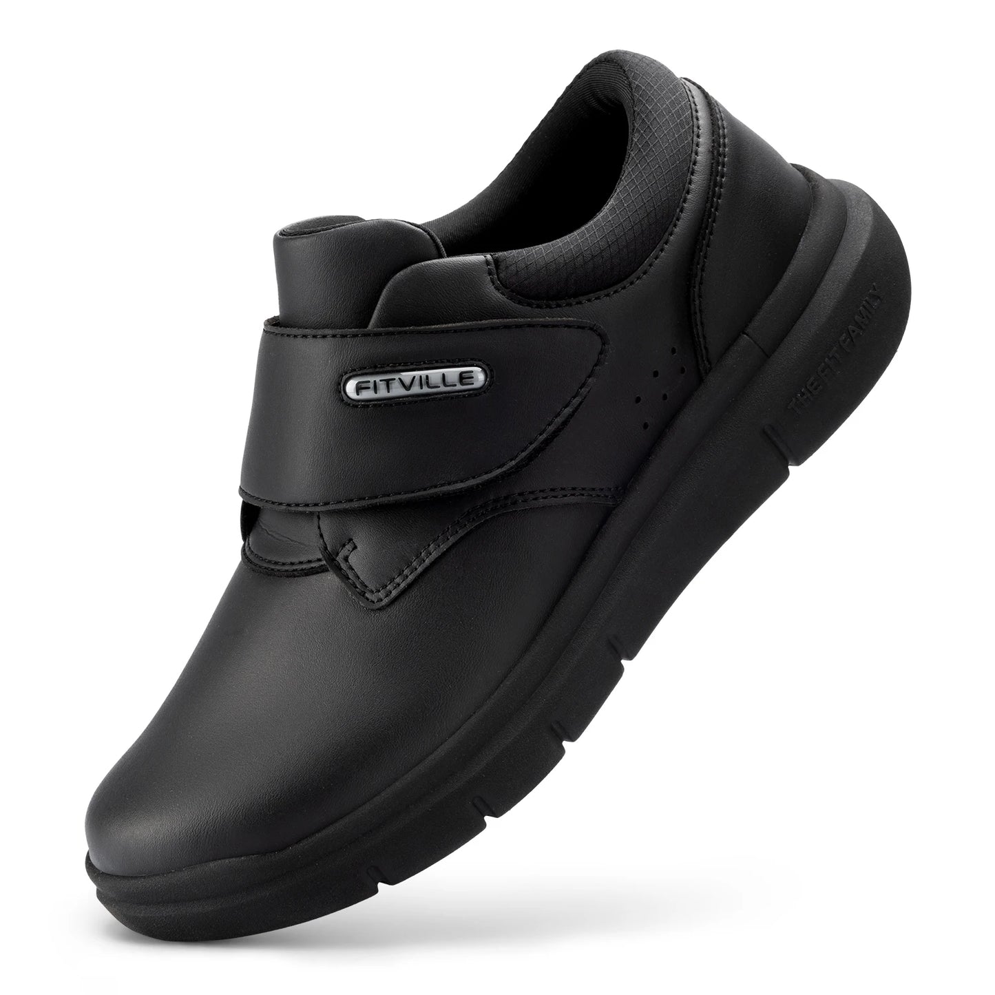 FitVille Extra Wide Men's Shoes Leather Diabetic Shoes Walking for Elder Orthopedic Toes Swollen Feet Non-Slip Arch Support