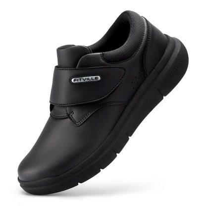FitVille Extra Wide Men's Shoes Leather Diabetic Shoes Walking for Elder Orthopedic Toes Swollen Feet Non-Slip Arch Support