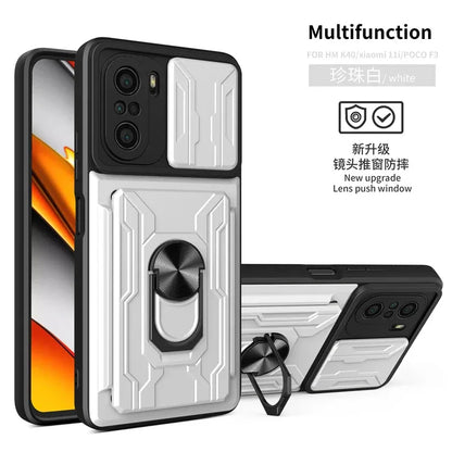 For xiaomi poco f3 case slide card camera armor phone case for pocophone little poco f3 f 3 pocof3 f3poco car holder back cover