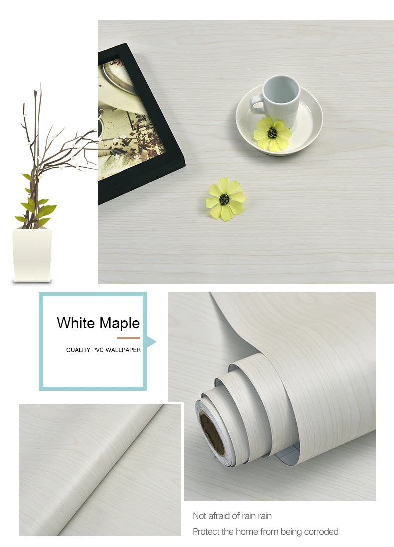 PVC Waterproof Self Adhesive Wallpaper Wall in Rolls Furniture Cabinets Vinyl Decorative Film Wood Grain Stickers For Home Decor