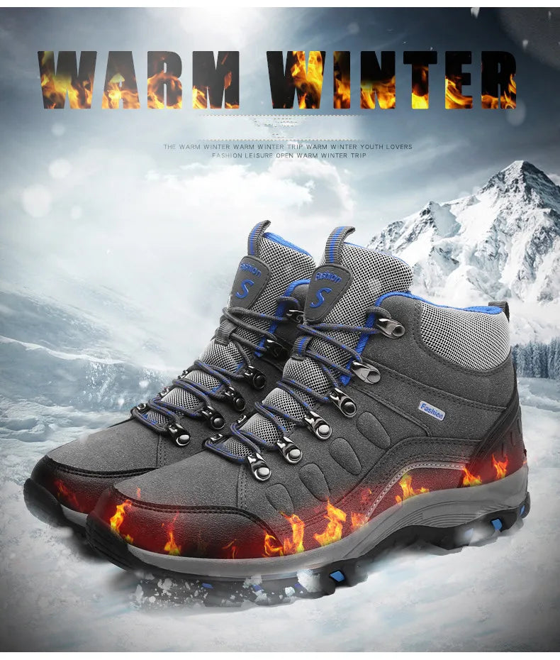 New Men's Winter Boots Warm Plush Snow Boots Outdoor Non-Slip Couple Hiking Boots High-Top Waterproof Sneakers Men's Ankle Boots