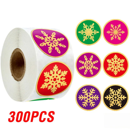 100-500Pcs Gold Snowflake Christmas Stickers Candy Bag Envelopes Sealing Label Christmas Gifts Box Decorations Sticker