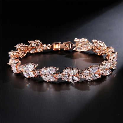 ZAKOL Luxury AAA Cubic Zirconia Wedding Bracelets for Women High Quality White Gold Color Leaf Charm Bracelet Bangles