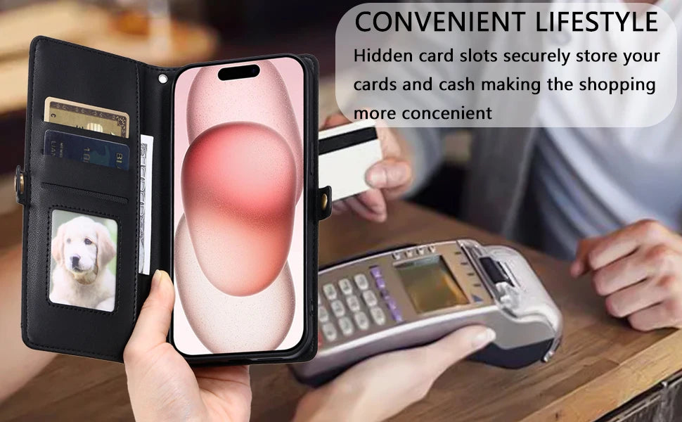 Coque Xiaomi 14 13 12 11 10 - Flip Wallet avec Porte-Carte et Lanière
