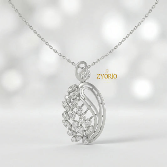 Sterling Silver Paisley Leaf Diamond Pendant Necklace with Link Chain Sparkling Elegant Nature Inspired Jewelry for Women by PDG ibma