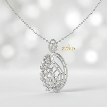 Sterling Silver Paisley Leaf Diamond Pendant Necklace with Link Chain Sparkling Elegant Nature Inspired Jewelry for Women