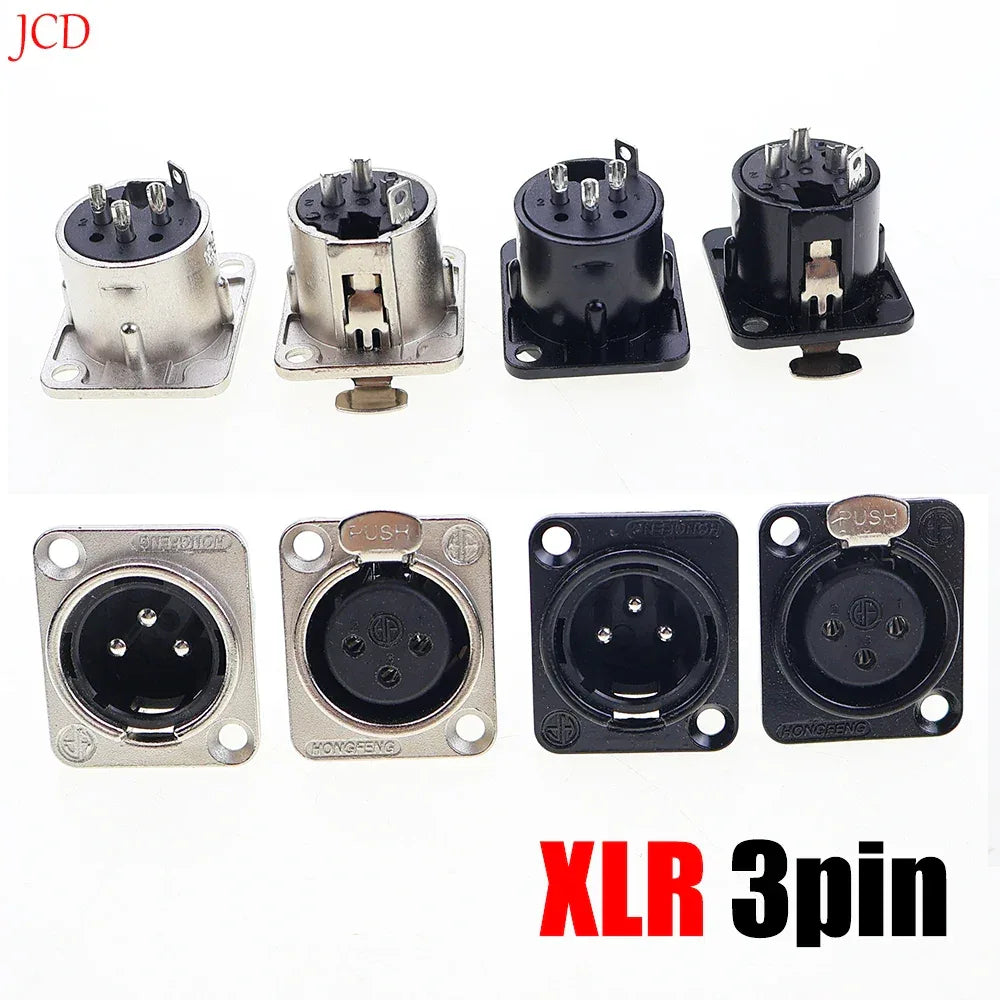 Male Female Panel Audio Microphone HF XLR 3pin Jack Plug Connector Black silver YS145BG YS146BG Copper Contact XLR Metal Socket