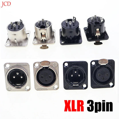 Male Female Panel Audio Microphone HF XLR 3pin Jack Plug Connector Black silver YS145BG YS146BG Copper Contact XLR Metal Socket