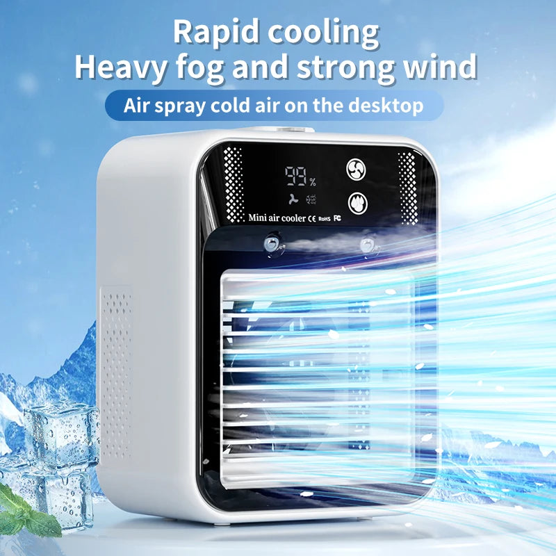 Portable Mini Air Conditioner for Dormitory | Fast Cooling Ultrasonic Nano Mist LCD Display Rechargeable Portable Outdoor Cooler