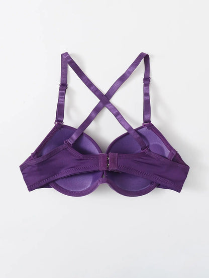 Purple strip steel support brassiere sexy cross back bra women's underwear detachable shoulder straps A2122