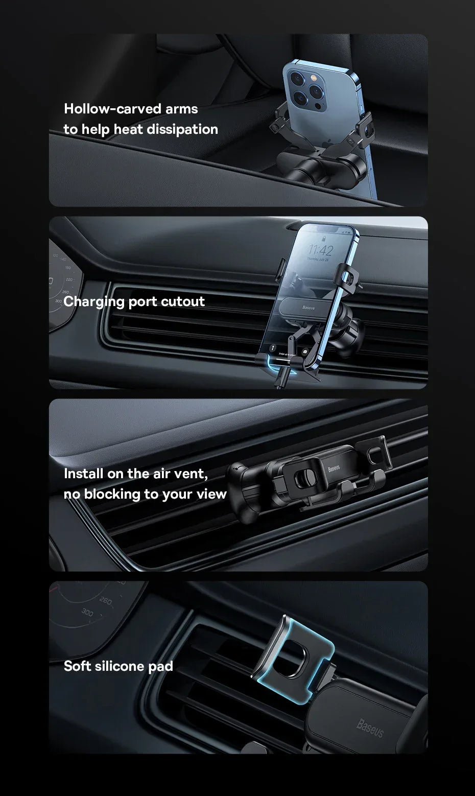 Baseus Car Phone Holder for Car Air Vent Mount Phone Holder Stand for iPhone Samsung Gravity Mobile Phone Holder Gps Flexible