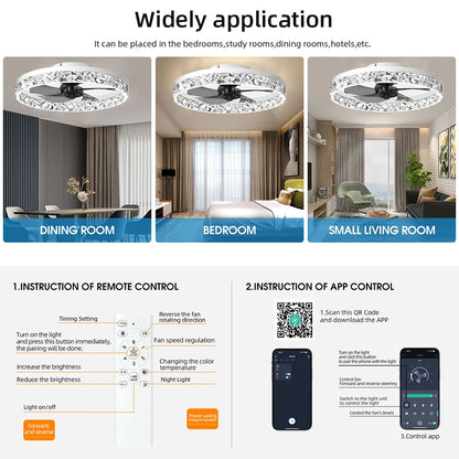 Modern Ceiling Fans Infinitely Dimmable Household Black White Ceiling Lamp With Remote Control Bedroom Living Room LED Fixtures