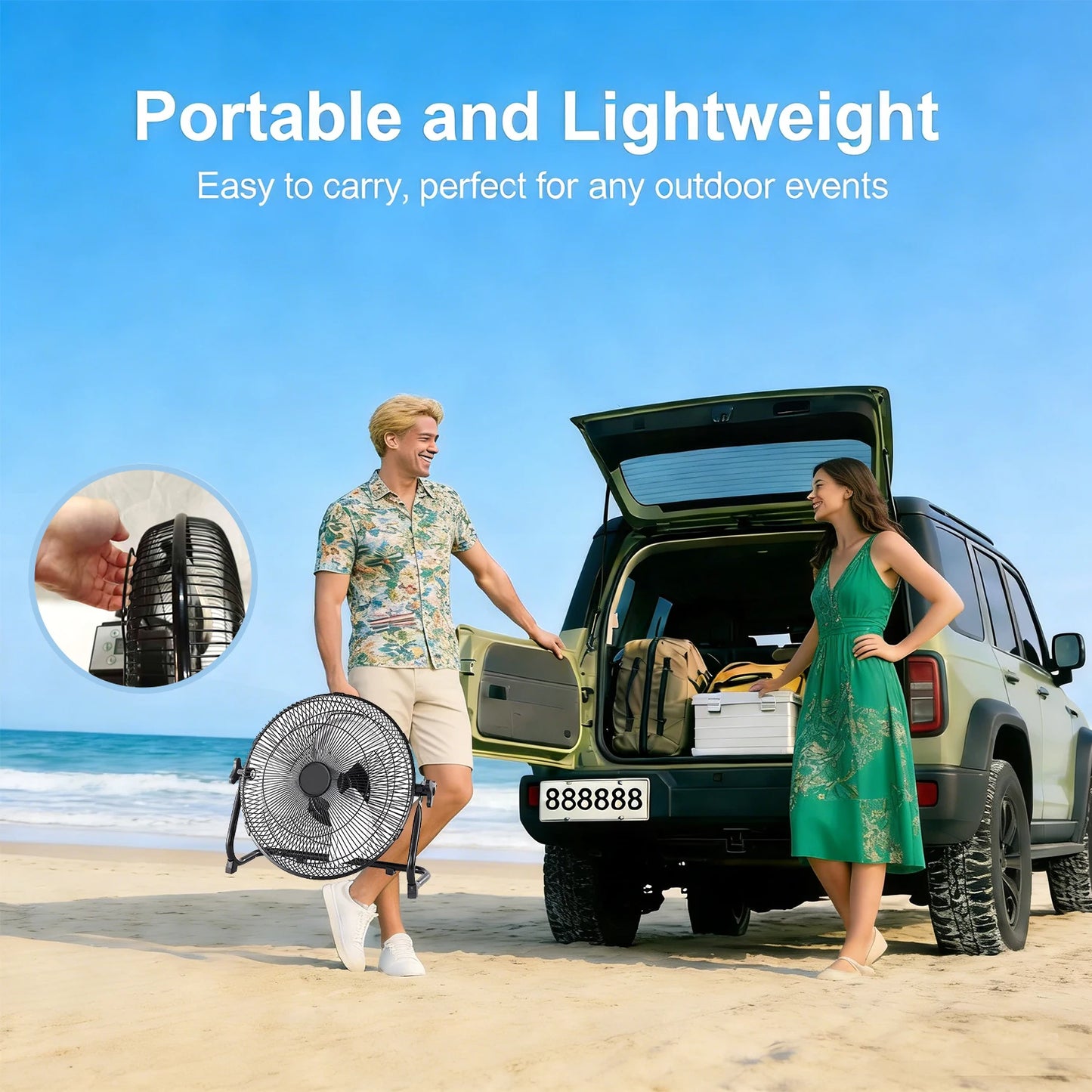 14 Inch Brushless Motor Floor Fan Strong Wind Electric Fan Portable Rechargeable with 15600mAh Battery for Outdoor Camping