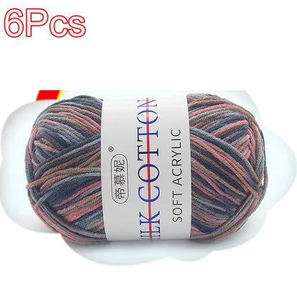 6Pcs Dyed Milk Sweet Soft Cotton Crochet Wool Yarn Thick Yarn Fiber Hand Knitting Wool Crochet Yarn Threads for DIY Sweater