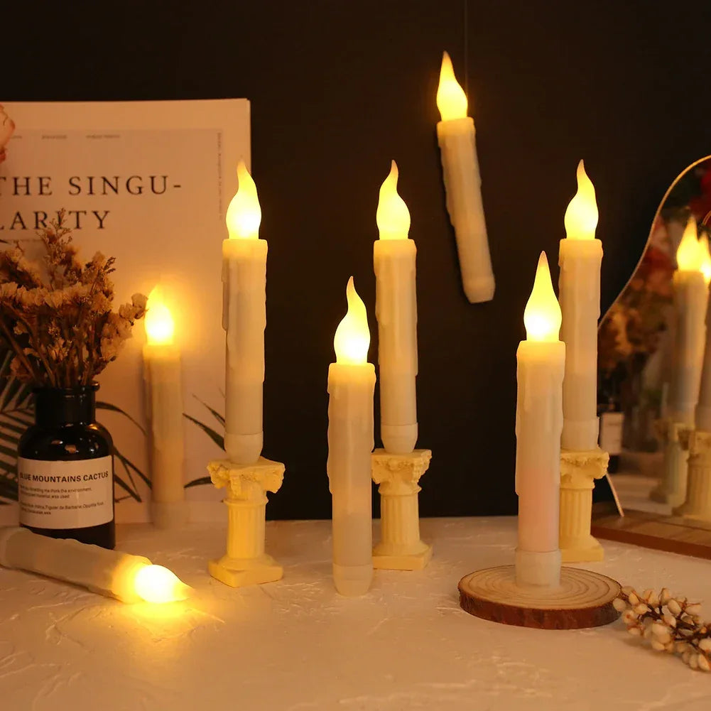 Floating LED Candles with Magic Wand Remote Control Flameless Remote Taper Electronic Candle Christmas Party Decor Candle Lights