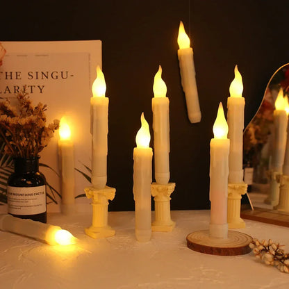 Floating LED Candles with Magic Wand Remote Control Flameless Remote Taper Electronic Candle Christmas Party Decor Candle Lights