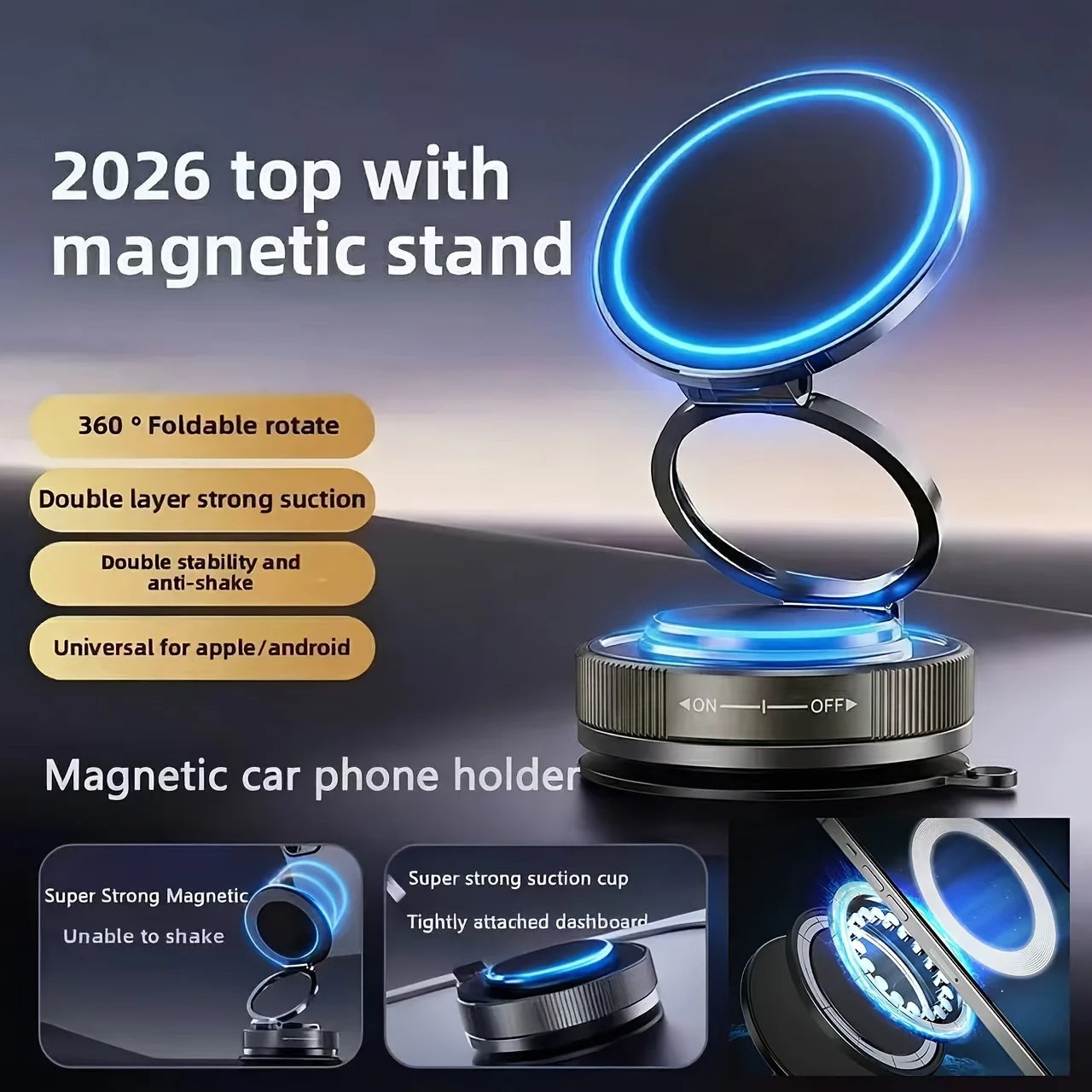 Magnetic Car Phone Holder 360° Rotatable Strong Magnet Stand Portable Mount Universal Suction Cup Phone Mount for MagSafe