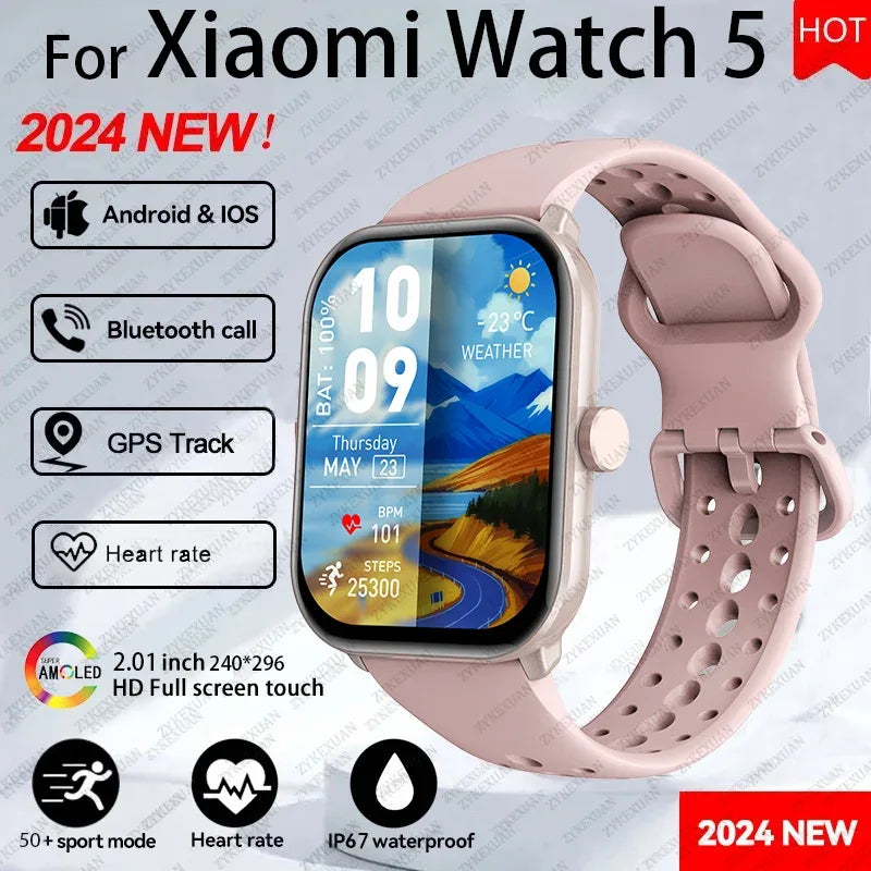 Global Upgrade Version Watch 5 HD AMOLED Display Screen Heart Rate Bluetooth Call GPS Track Waterproof Sports Men Smart Watch