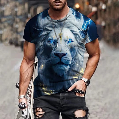 Tiger and Lion Graphic T-Shirt - Men's Breathable Quick-Drying Sports T-Shirt 3d Printing Autumn Sports Leisure Men's T-Shirt