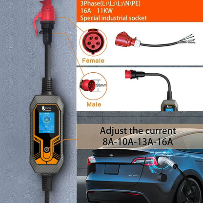 feyree 32A 7KW Type2 EV Portable Charger 3.5KW 16A 1Phase EVSE Charging Box 11KW 16A 3Phase Car Charger for Electric Vehicle
